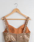 Peanut Tan Lehenga with Gold Mirror Work Blouse - lehenga