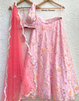 Pink Multi Sequins Blouse With Pink Multi Sequins Skirt And Yellow Scallop Dupatta - indian dress for women