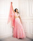 Pink Multi Sequins Blouse With Pink Multi Sequins Skirt And Yellow Scallop Dupatta - indian dress for women