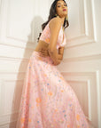Pink Multi Sequins Blouse With Pink Multi Sequins Skirt And Yellow Scallop Dupatta - indian dress for women