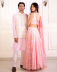 Pink Multi Sequins Blouse With Pink Multi Sequins Skirt And Yellow Scallop Dupatta - indian dress for women