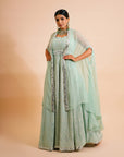 Pistachio Green Anarkali With Cape - anarkali dress