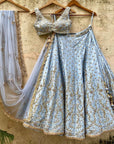 Powder Blue Bridal Embroidered Lehenga Set - powder blue lehenga