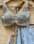 Powder Blue Bridal Embroidered Lehenga Set - powder blue lehenga