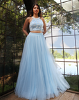 Powder Blue Bustier Tulle Skirt - indian wear for women