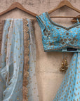 Powder Blue Sharmily Lehenga Set - powder blue lehenga