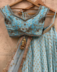Powder Blue Sharmily Lehenga Set - powder blue lehenga