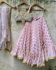 Powder Pink Ruffle Lehenga Set With Mirror Bustier - ruffle lehenga