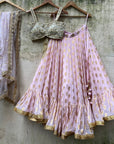 Powder Pink Ruffle Lehenga Set With Mirror Bustier - ruffle lehenga
