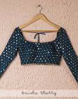 Prussian Blue And Gold Lehenga Set - mirror work lehenga