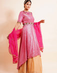 Punch Pink Anarkali Lehenga Set - lehenga and anarkali