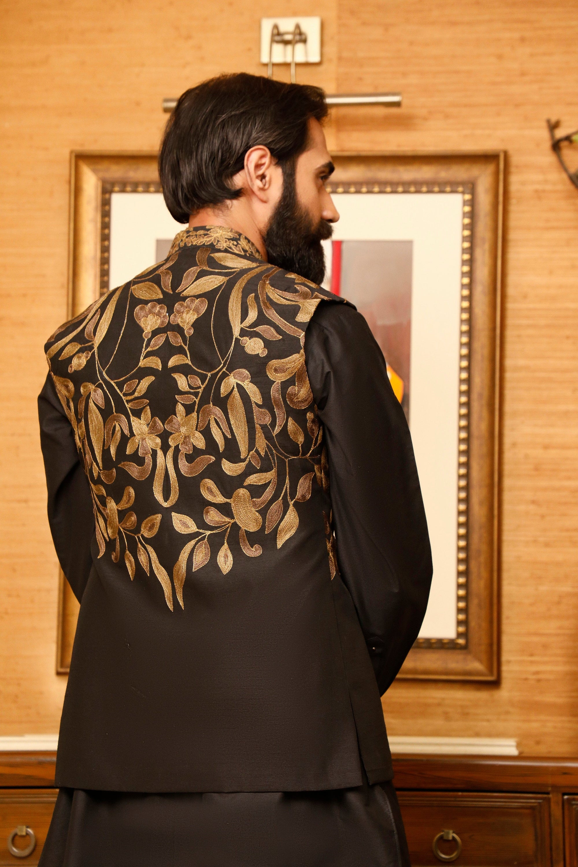 Raven Black Kurta Pajama And Waistcoat - indian attire for men