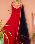 Red Anarkali With Navy Blue Dupatta - red dress