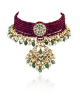 Red And Sea Green Choker Necklace Set - indian jewelry set
