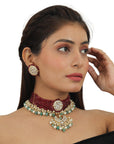 Red And Sea Green Choker Necklace Set - indian jewelry set