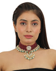 Red And Sea Green Choker Necklace Set - indian jewelry set