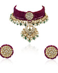 Red And Sea Green Choker Necklace Set - indian jewelry set