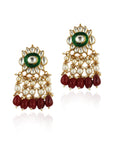 Red Beads with Green Meena Kari Necklace Set - indian jewelry