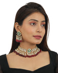Red Beads with Green Meena Kari Necklace Set