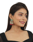 Red Beads with Green Meena Kari Necklace Set - indian jewelry