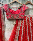 Red Bridal Panelled Sharmily Lehenga Set - red lehenga