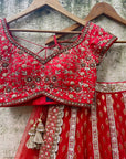 Red Bridal Panelled Sharmily Lehenga Set - red lehenga