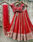 Red Bridal Panelled Sharmily Lehenga Set - red lehenga