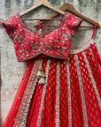 Red Bridal Panelled Sharmily Lehenga Set - red lehenga