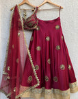 Red Crimson Mirror Bridal Lehenga Set With Sleeves - bridal lehenga