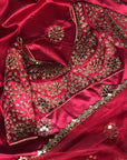 Red Crimson Mirror Bridal Lehenga Set With Sleeves - bridal lehenga