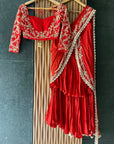 Red Draped Ruffle Saree - indian saree