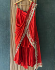 Red Draped Ruffle Saree - indian saree