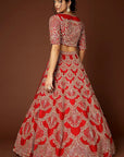 Red Enamel Lehenga Set - red lehenga