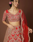 Red Enamel Lehenga Set - red lehenga