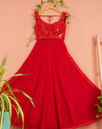Red Mirror Anarkali Set - red anarkali