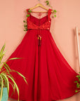 Red Mirror Anarkali Set - red anarkali