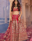 Red Shah Jahan Lehenga Set - red bridal lehenga