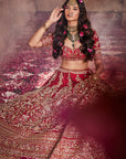 Red Shah Jahan Lehenga Set - red bridal lehenga