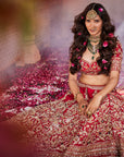 Red Shah Jahan Lehenga Set - red bridal lehenga
