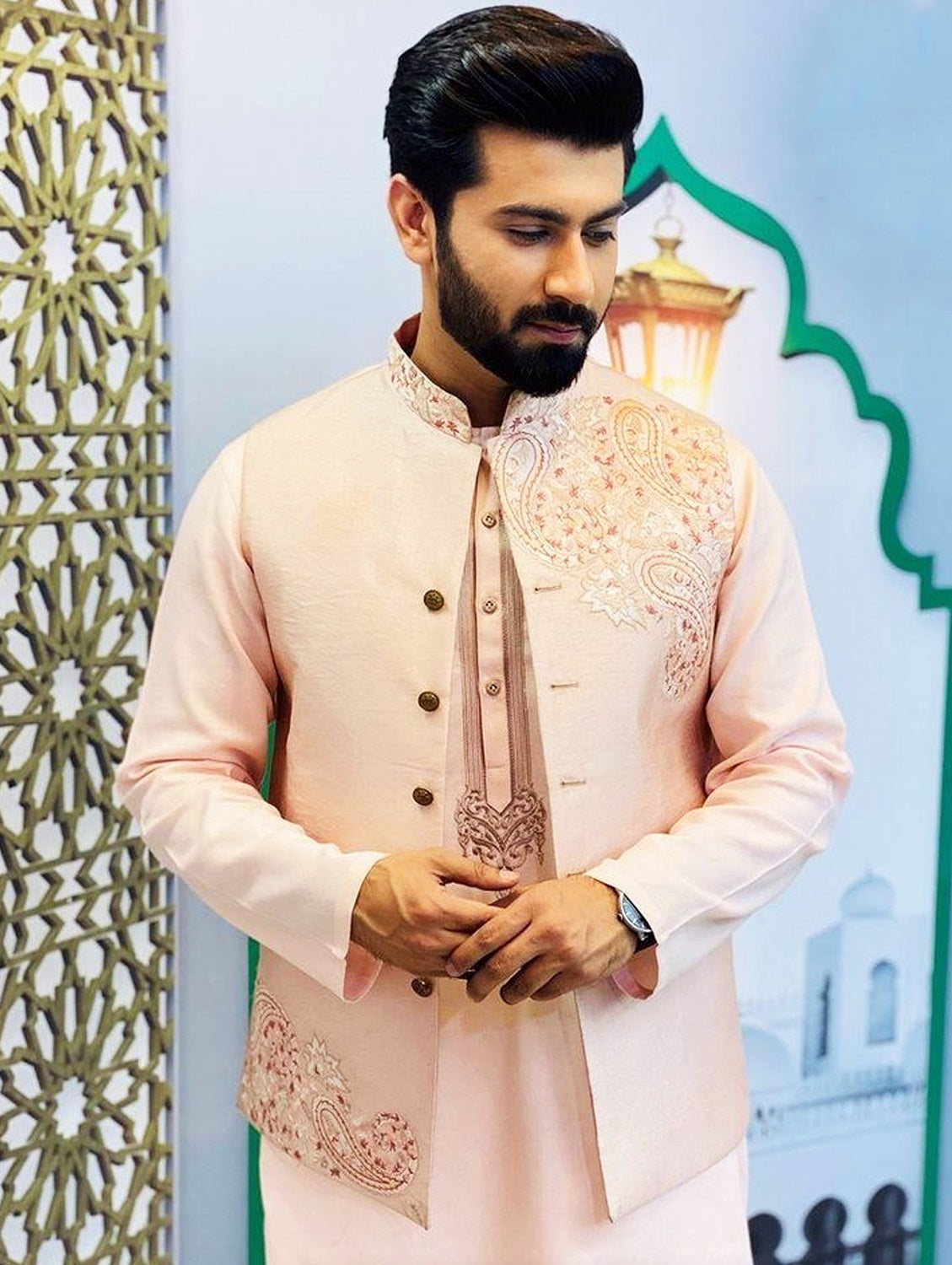 Resham Jaal Motive Design Waistcoat For men - waistcoat