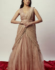 Rose Gold Pre Stitched Saree Set - saree