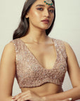 Rose Gold Pre Stitched Saree Set - saree