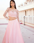 Rose Pink Blouse With Pearl Embroidery Satin Skirt - indian attire for women
