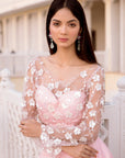Rose Pink Blouse With Pearl Embroidery Satin Skirt - indian attire for women