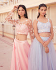 Rose Pink Blouse With Pearl Embroidery Satin Skirt - indian attire for women