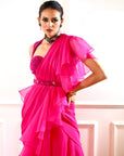 ROSIE Pink Ruffle Saree - indian saari