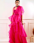 ROSIE Pink Ruffle Saree - indian saari