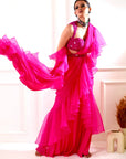 ROSIE Pink Ruffle Saree - indian saari