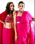 ROSIE Pink Ruffle Saree - indian saari
