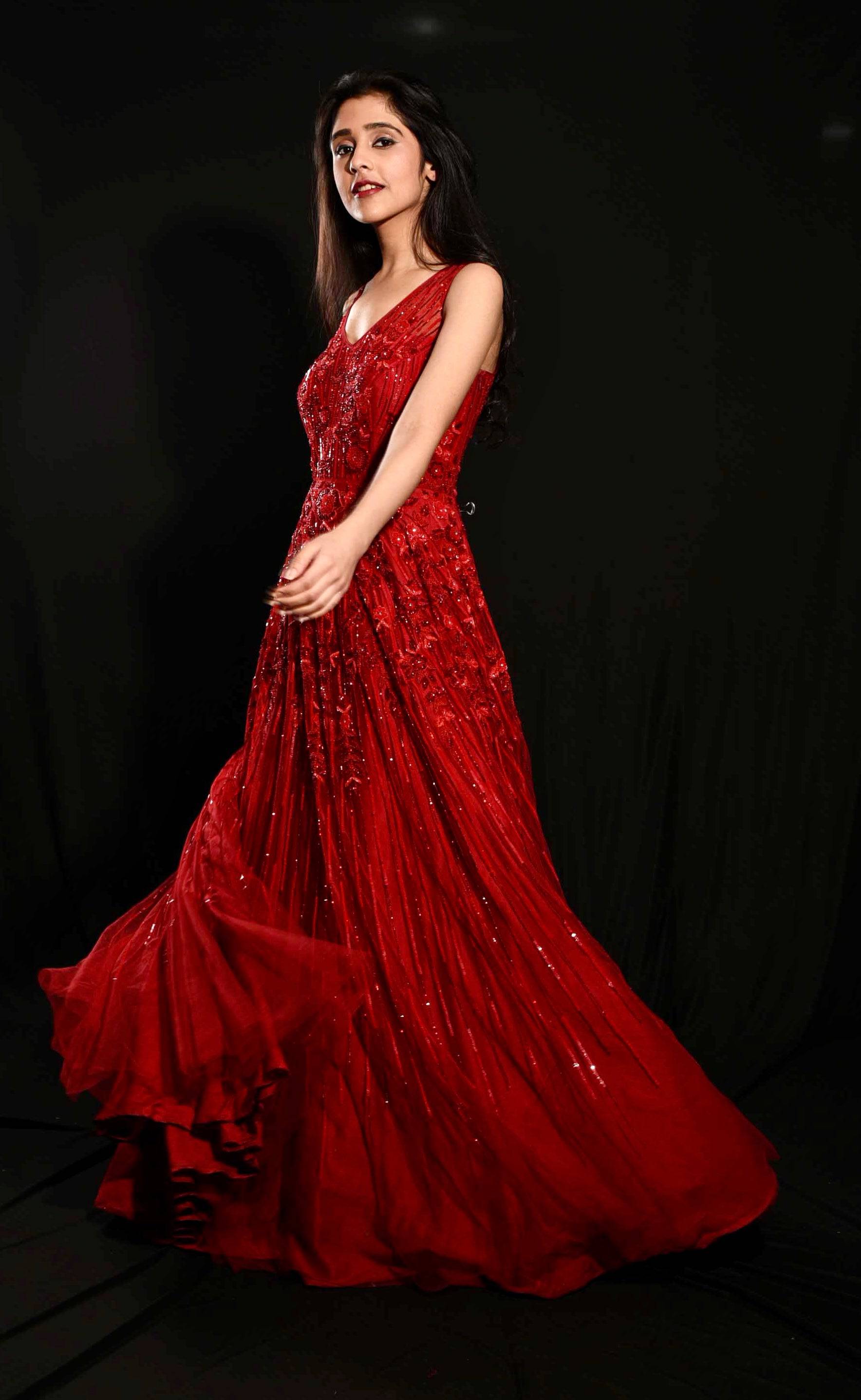 Ruby Red Anarkali Gown - red dress